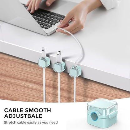 AhaStyle Magnetic Cable Organizer [1s Lock] 6 Pack Cord Cable Holders Clips Strong Adhesive Cable Cord Keeper [Smooth Adjustable] Hide Wire Cord Organizer for Nightstand Kitchen Car Office (Blue)
