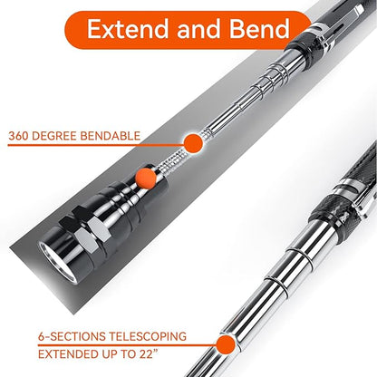 LED Magnetic Pickup Tools, Christmas Stocking Stuffers for Men Adults, Telescoping Magnetic Flashlights with Extendable Magnet Stick, Birthday Gifts for Men, Him, Dad, Boyfriends, Black