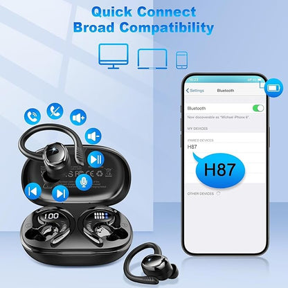 Wireless Earbuds Bluetooth 5.4 Headphones Sport, New Bluetooth Earbuds with Earhooks, 50H Stereo Over Ear Buds, Earphone with 4 ENC Noise Canceling Mic, IP7 Waterproof Headset for Running/Gym/Workout