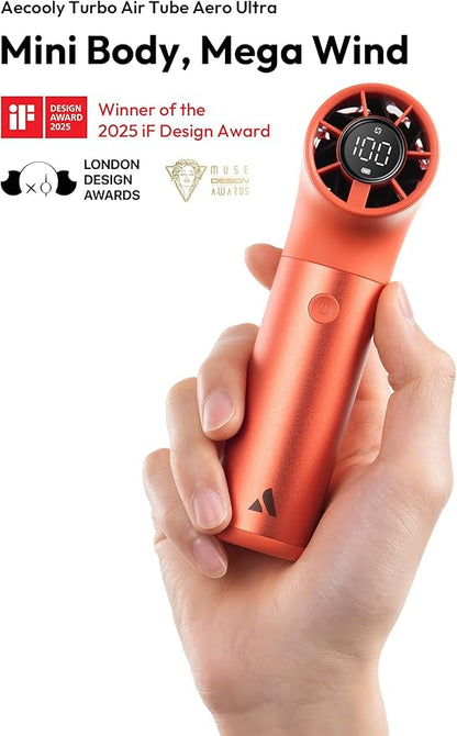 Aecooly Portable Handheld Fan, Powerful Turbo Mini Fan, 19000 RPM High Speed Aero Ultra, 15H Max Cooling Time, 7 Speeds Aluminum Case,Pocket Rechargeable Personal Small Travel GIfts for Women-Orange
