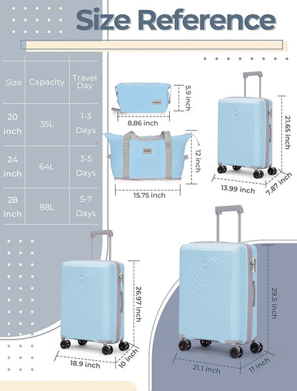 Luggage Sets 5 Piece,Lightweight,Impact-Resistant,Wear-Resistant Suitcases with Wheels, Hardshell Suitcase Set with Spinner Wheels, PP Carry on Luggage Set with TSA Lock, Travel Luggage