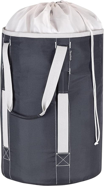 CleverMade Laundry Backpack Duffel Bag with Shoulder Straps - 62L / 16 Gal XL, Charcoal Cream,Drawstring Closure for Travel Clothes Gym College Dorm