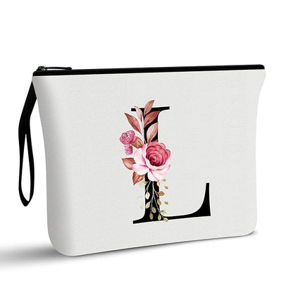 Vavabox A-Z Personalized Makeup Bag, Birthday Gifts for Women Mom, Gifts for Best Friend, Bride Bridesmaid Cosmetic bag (L, White)