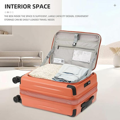Carry On Luggage, 20Inch Top Opening Airline Approved ABS+PC Hard Shell Suitcases with Silent Wheels, TSA Lock,Front Pocket and Wet-dry Separated Six-piece Set (AD Orange, 20 Inch)
