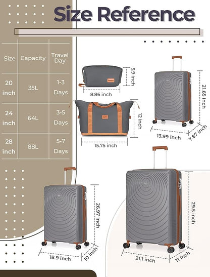 Luggage Sets 5 Piece,Lightweight,Impact-Resistant,Wear-Resistant Suitcases with Wheels, Hardshell Suitcase Set with Spinner Wheels, PP Carry on Luggage Set with TSA Lock, Travel Luggage
