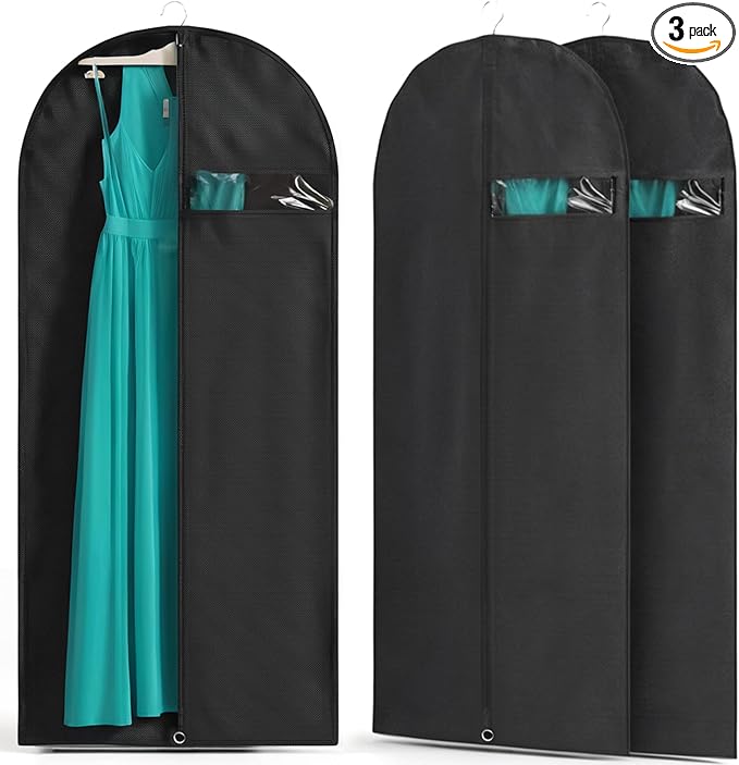 3 Pack Heavy Duty Garment Bags for Travel Suit Bags, Dress Bags, Garment Bags for Hanging Clothes with Pockets Men's Suit Holder for Shirts, Coats, Dresses (Black, 3Pack 40")