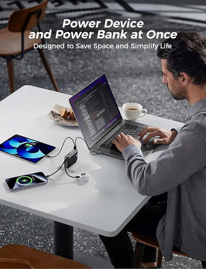 Portable Charger with Built in Cables & Wall Plug,10000mAh Power Bank, 4 Outputs,22.5W USB C Fast Charging,Slim Travel Essential Battery Pack with LED Display for iPhone 17/16/15/14 Series, Samsung