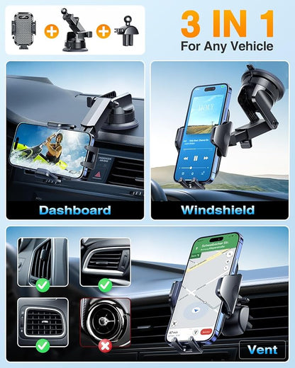 VANMASS [Pro Version] Universal Car Phone Mount [2025 Super Suction Cup] Phone Holder for Car, Cell Phone Car Mount for Windshield Dash Vent Truck Stand for iPhone 17 Pro Max 16 15 14 Samsung Android