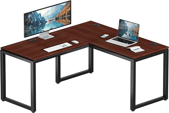 SHW 55 x 60 Inches Commercial-Grade L-Shape Corner Office Computer Desk, Cherry