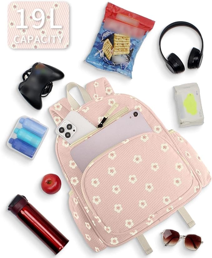 Corduroy Kids Backpack for Girls, Girls Backpack 5-9, Kindergarten Elementary School Bookbag for Girl 15.3" H Fit Folder