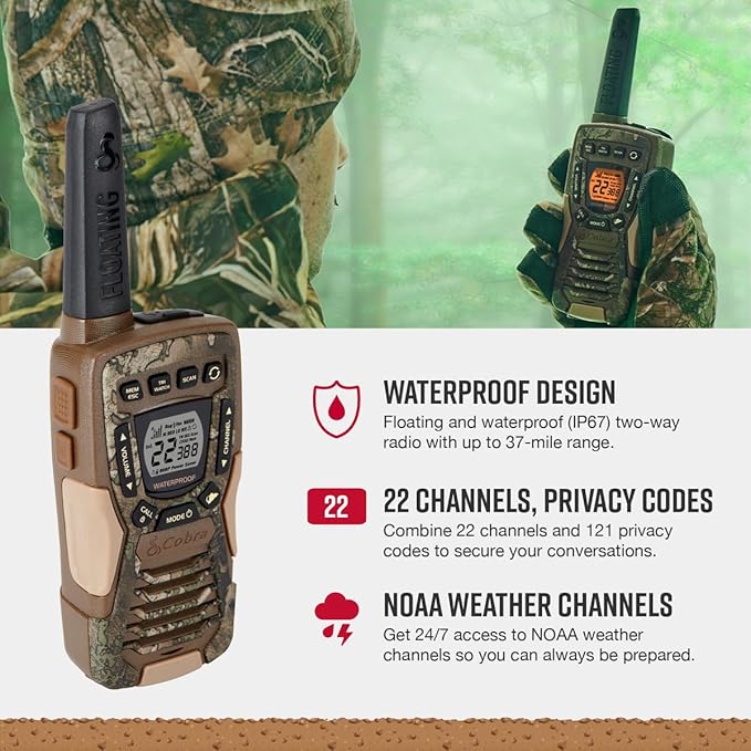 Bundle of Cobra ACXT1035R FLT TTC Waterproof Walkie Talkies (2-Pack) + Cobra ACXT1037R FLT Floating Walkie Talkie (1-Pack)
