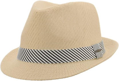 Panama Jack Women's Fedora Hat - Soft Matte Toyo Straw, Striped Cotton Hat Band, Inner Sweatband, 1 3/4" Brim