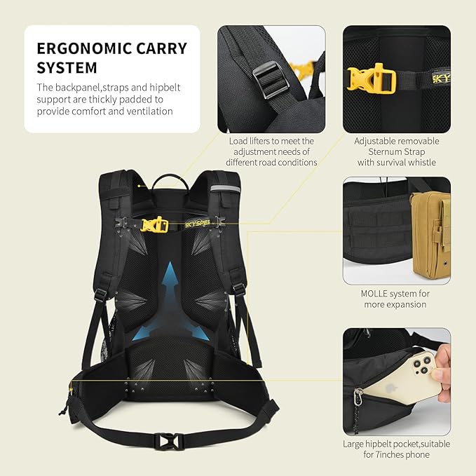 SKYSPER Hiking Backpack for Men Women, 35L Travel Backpack Waterproof Camping Backpack Outdoor Lightweight Daypack