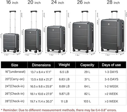 Hanke 28 Inch Luggage with Spinner Wheels Large Travel Suitcase Tsa Hard Case Luggage for Women Men Rolling Checked Luggages(Graphite Grey)