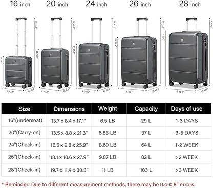 Hanke 3 Piece Luggage Sets with Spinner Wheels, Carry On Luggage Lightweight PC Hard Shell Suitcases TSA Luggage Checked Bag 20/24/28 Inch (Graphite Grey)