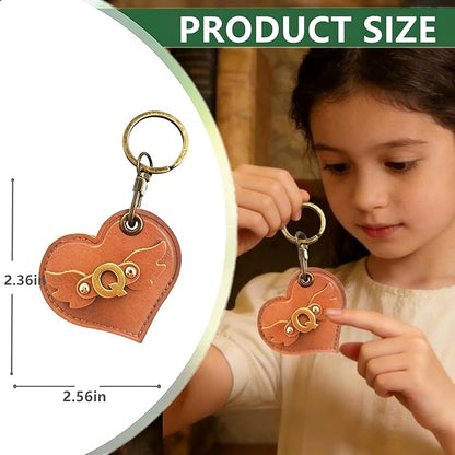 Initial Letter Leather Alphabet Keychain Holder Case Compatible with AirTag,Cute Protective Air Tag Cover with Bronze Keyring,Anti-Scratch Finder GPS Tracker Case for Pets Keys Wallet Luggage(Q)