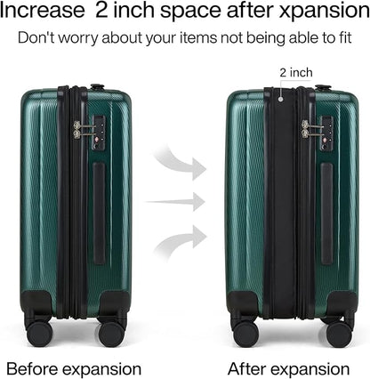 Hanke Expandable Hardshell Luggage Sets 3 piece Carry on Luggage with Wheels Suitcases Lightweight Checked Travel Luggage Rolling Large Suitcase Travel Luggage Bag Woman Men 20/24/29 IN,Blackish Green
