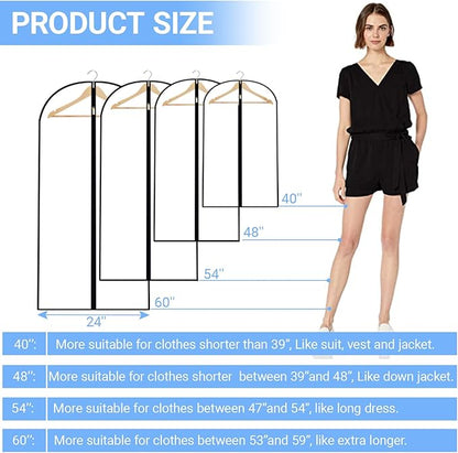 Garment Bags for Hanging Clothes 24'' x 48'' (Set of 12) Coat Covers for Closet Foldable Washable Dress Bags for Hanging Clothes for Long Dress Dance Costumes Suits Gowns Coats