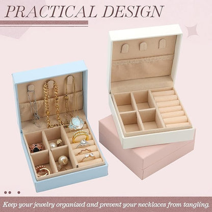 Bridesmaid Proposal Gifts Travel Jewelry Case Jewelry Travel Organizer Small Bachelorette party Jewelry Box Bridesmaid Gift Boxes Mini Storage Organizer Storage Box (6, White&Blue small)