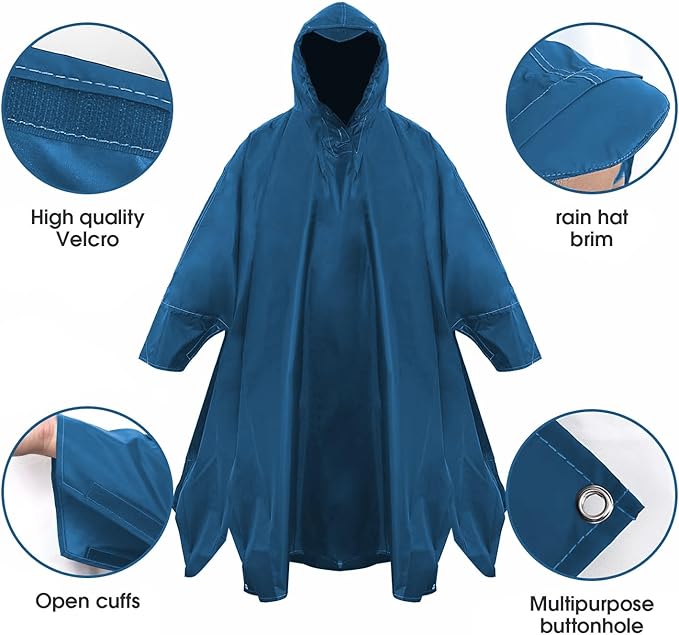 Unisex Rain Poncho for Adults, Hooded Waterproof Raincoat Jacket for Hiking, Camping and Outdoor