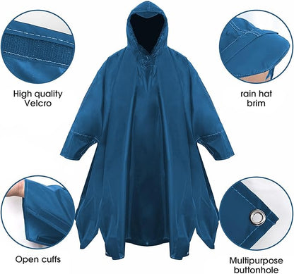 Unisex Rain Poncho for Adults, Hooded Waterproof Raincoat Jacket for Hiking, Camping and Outdoor