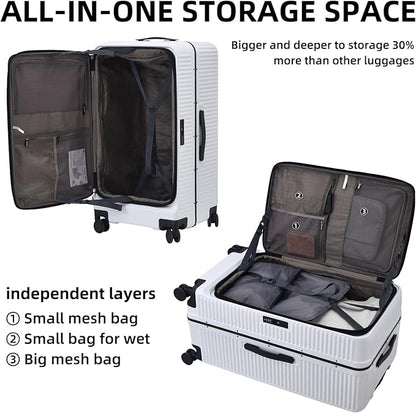 2 pieces 20/29 Aluminum Frame Carry On and Checked Luggage Set with Side Opening, Lightweight Hardshell ABS+PC Trunk Suitcase with TSA Lock, 360° Universal Wheels & Adjustable Handle, White