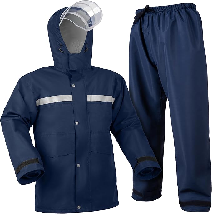 Coralrain Rain Suit Safety Waterproof Rain Jacket and Trouser Suit Raincoat With Hood lining For Men Women Adults Breathable