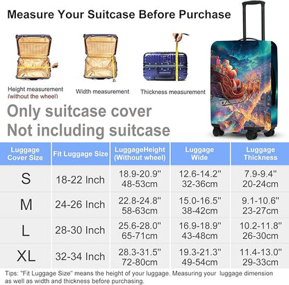 Northern Lights Christmas Luggage Cover - Santa's Sleigh Flying Over City Under Aurora, Magical Stretchable Suitcase Protector 28 30 Inch