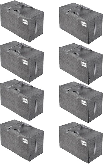 VENO 8 Pack Moving Bags, Moving Supplies, Moving Boxes, College Packing Storage Boxes with Lids Alternative, Heavy Duty Dorm Organizer Tote, Extra Large, Sturdy Handles, Zipper (Dark Gray, 8 Pack)
