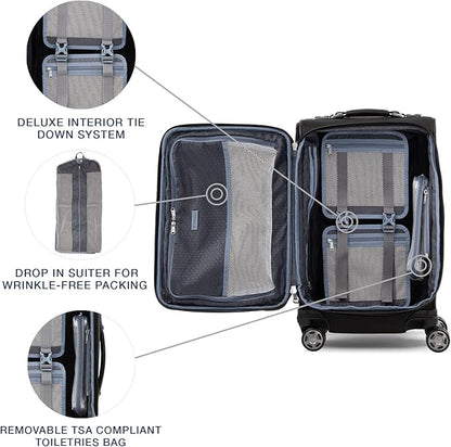 Travelpro Platinum Elite Softside Expandable Carry on Luggage, 8 Wheel Spinner Suitcase, USB Port, Suiter, Men and Women, Shadow Black, Carry On 21-Inch