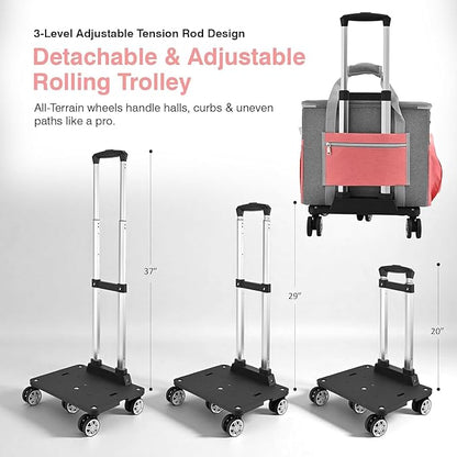 Rolling Tote Bag for Women Teacher Bag Rolling Cart Briefcase with Wheels Carry on Wheeled Bag for Work,Office,Craft Pink