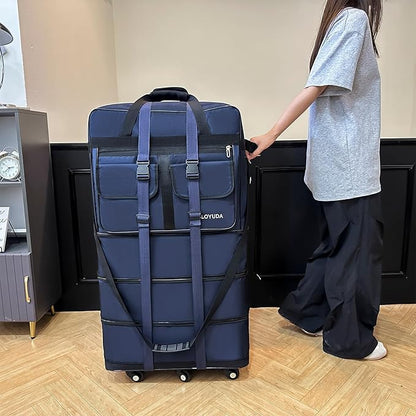 130L Expandable Luggage, 40 Inch Suitcase with Wheels, Collapsible Luggage with Wheels, Rolling Duffle Bag with wheels,Foldable Suitcase with2Handle Wrap 2Fixing Straps 1Shoulder Strap (Blue)