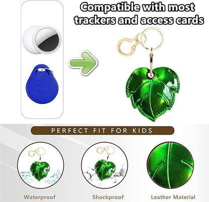 Shiny Leather Charm Keychain Holder Case Compatible with AirTag,Cute Protective Cover with Keyring,Anti-Scratch Finder GPS Tracker Case for Wallet Keys,Bag,Pets(Leaf)