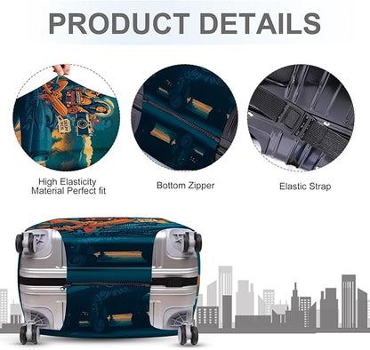 ANNA QUEEN Funny Adventure Travel Luggage Cover, Explore-Themed Suitcase Protector, Stretchable, Washable Travel Cover for 32-34 Inch Luggage