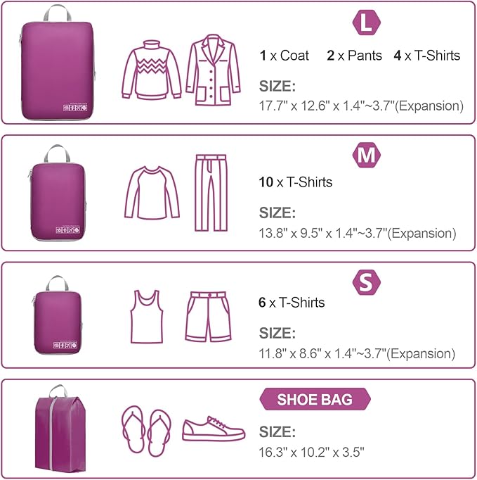Cambond Compression Packing Cubes for Travel Women - Expandable Travel Bags Luggage Organizers Travel Essentials Compression Cubes for Travel Carry on Suitcases Organizer