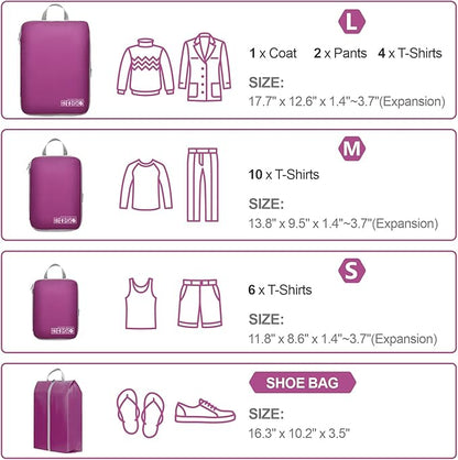 Cambond Compression Packing Cubes for Travel Women - Expandable Travel Bags Luggage Organizers Travel Essentials Compression Cubes for Travel Carry on Suitcases Organizer
