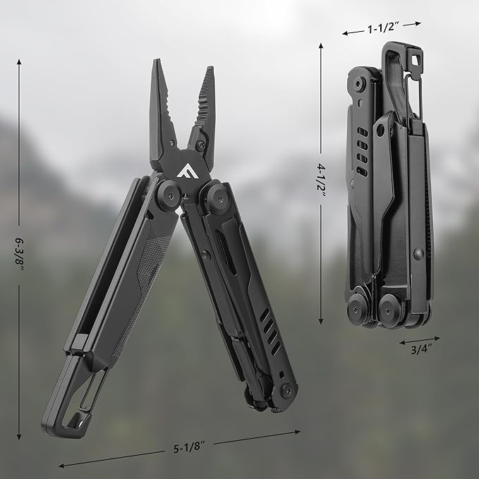 FLISSA 15-in-1 Multi-tool Pliers with Sheath, Portable Pocket Knife with Safety Locking System, Belt Clip and Sheath for Outdoors, Survival, Camping, Fishing, Hunting – Ideal Christmas Gift for Man