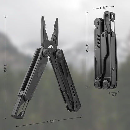 FLISSA 15-in-1 Multi-tool Pliers with Sheath, Portable Pocket Knife with Safety Locking System, Belt Clip and Sheath for Outdoors, Survival, Camping, Fishing, Hunting – Ideal Christmas Gift for Man