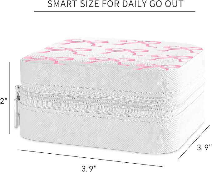 MAYCARI Jewelry Box with Cute Pink Bow Pattern Design, PU Leather Jewelry Travel Organizer Case-Rings/Earrings/Necklace Storage Box for Women Birthday Mom Friends Her Bridesmaids Girls s
