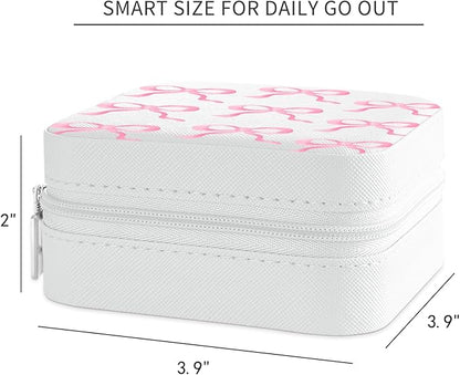 MAYCARI Jewelry Box with Cute Pink Bow Pattern Design, PU Leather Jewelry Travel Organizer Case-Rings/Earrings/Necklace Storage Box for Women Birthday Mom Friends Her Bridesmaids Girls s