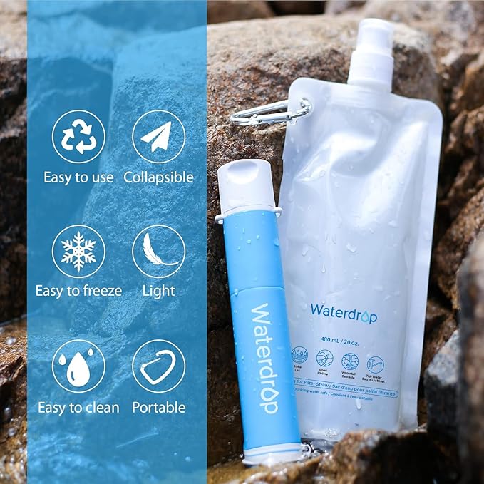 Waterdrop 16 oz Collapsible Water Pouch, Pack of 3, Hiking, Camping, Travel, BPA-Free, Reusable, Foldable
