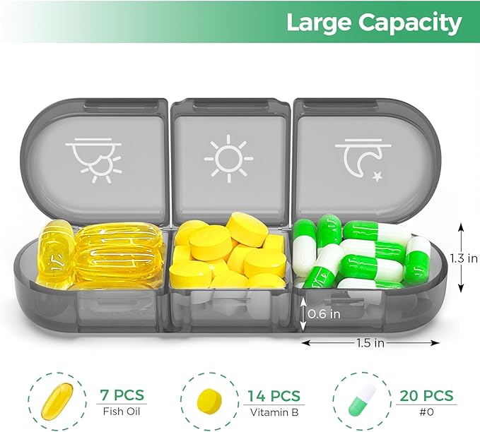 PULIV Weekly Pill Organizer 3 Times a Day, Portable Travel Pill Box 7 Day with Large Pill Containers, Light-Proof Pill Case for Vitamins, Medication, Supplements and Fish Oils (Gray)
