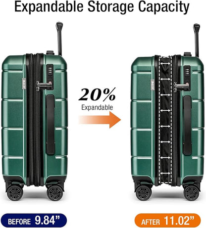 KYME Carry On Luggage 22x14x9 Airline Approved Expandable Hardshell 20 Inch Suitcase with TSA Lock Carry On Suitcase with Wheels Small Travel Rolling Luggage with Cup Holder for Men Women Green