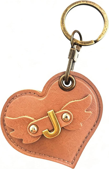 Initial Letter Leather Alphabet Keychain Holder Case Compatible with AirTag,Cute Protective Air Tag Cover with Bronze Keyring,Anti-Scratch Finder GPS Tracker Case for Pets Keys Wallet Luggage(J)