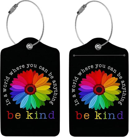 2 Pcs Luggage Tags for Suitcase, Cute Unique PU Leather Travel Bag Tag with Privacy Cover ID Label Address Card and Durable Metal Ring Suitable for Men Women Children Backpack,Sunflower