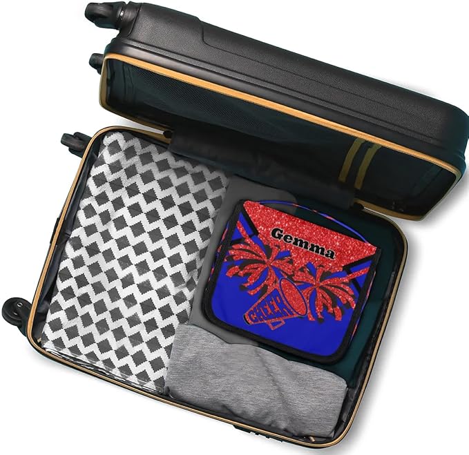 Custom Hanging Toiletry Bag for Women, Cheer Makeup Bag, Cosmetic Bag, Travel Essentials for Women Red Sequins Glitter Black Royal Blue