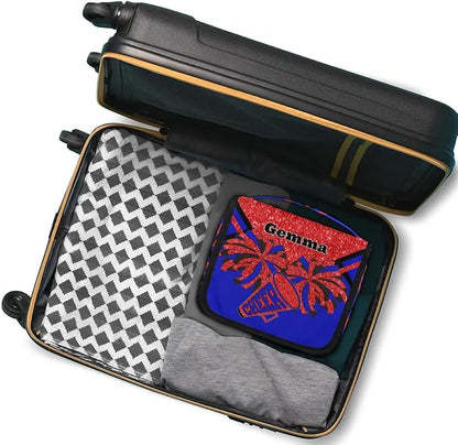 Custom Hanging Toiletry Bag for Women, Cheer Makeup Bag, Cosmetic Bag, Travel Essentials for Women Red Sequins Glitter Black Royal Blue
