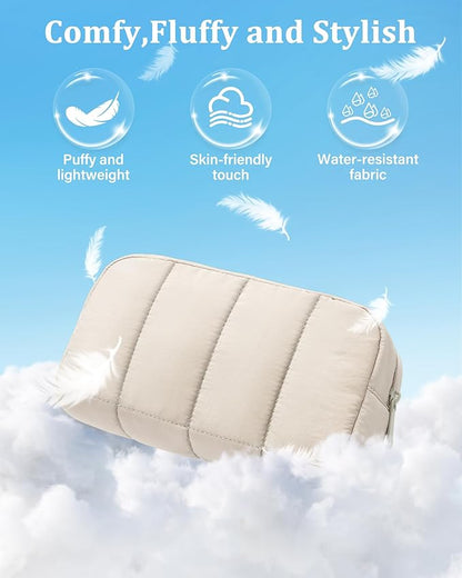 oscaurt 2 Pcs Makeup Bag Travel Toiletry Bag for Women Puffy Padded Cosmetic Pouch Purse Wide-open Makeup Organizer Case Travel Essentials