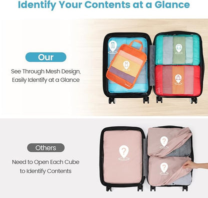 Cambond See Through Mesh Compression Packing Cubes for Travel Women - 4 Set Compression Cubes for Travel, Lightweight Expandable Packing Organizers for Luggage Suitcases, Tourist Landscape