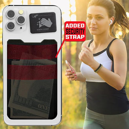 Phone Wallet Double Pocket Gecko - Adhesive Card Holder - Cell Phone Pouch - Stick on Spandex Pocket by Gecko - Carry Credit Cards and Cash (BLACK-BLANK-)